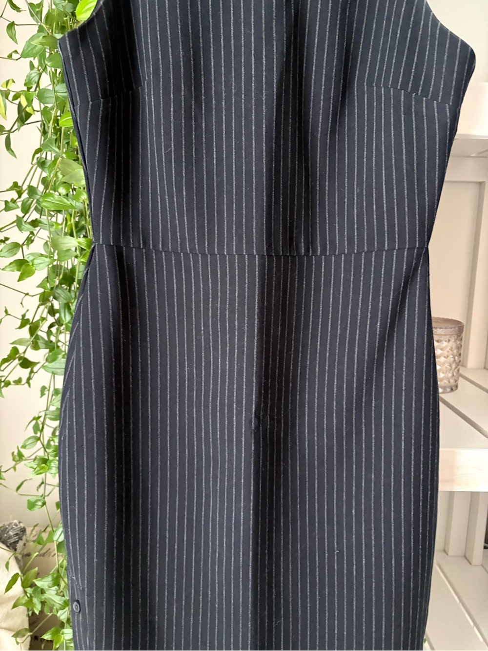 Classic Sleeveless Pinstripe Sheath Dress - Navy - Picture 5 of 13
